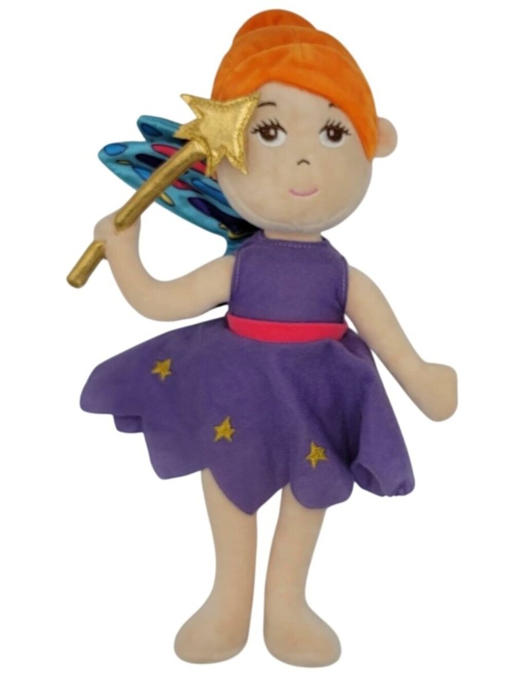 Paperchase Rag Fairy Doll 13" Purple Dress Orange Hair Wings Gold Wand Soft